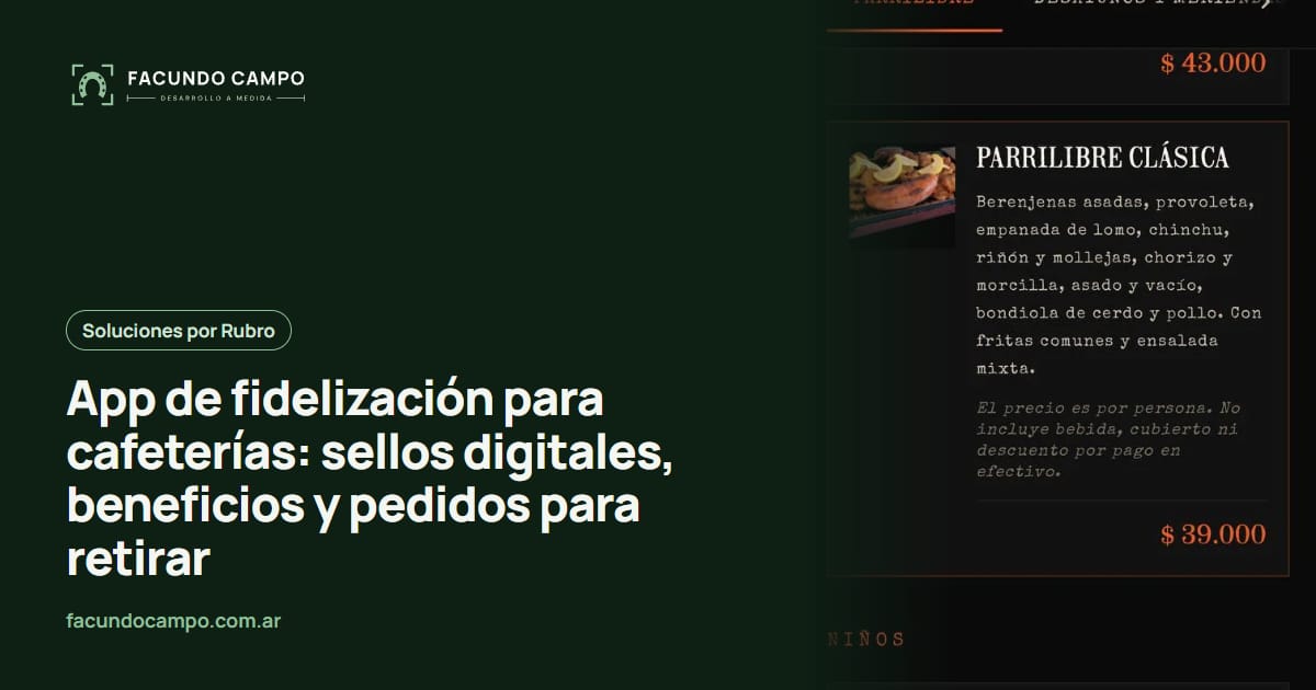 App de fidelización para cafeterías: sellos digitales, beneficios y pedidos para retirar