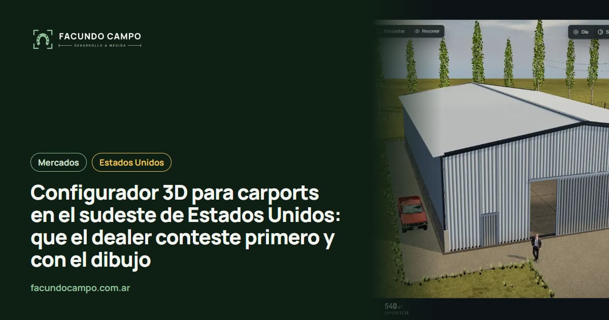 Configurador 3D para carports en el sudeste de Estados Unidos: que el dealer conteste primero y con el dibujo
