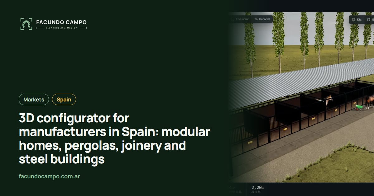 3D configurator for manufacturers in Spain: modular homes, pergolas, joinery and steel buildings