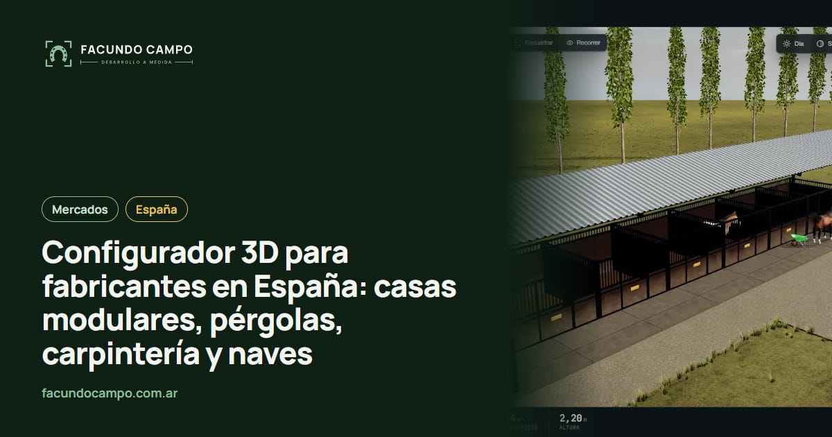Configurador 3D para fabricantes en España: casas modulares, pérgolas, carpintería y naves