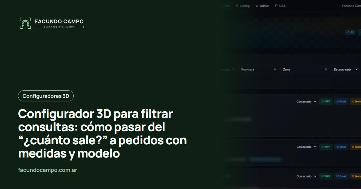 Configurador 3D para filtrar consultas: cómo pasar del “¿cuánto sale?” a pedidos con medidas y modelo