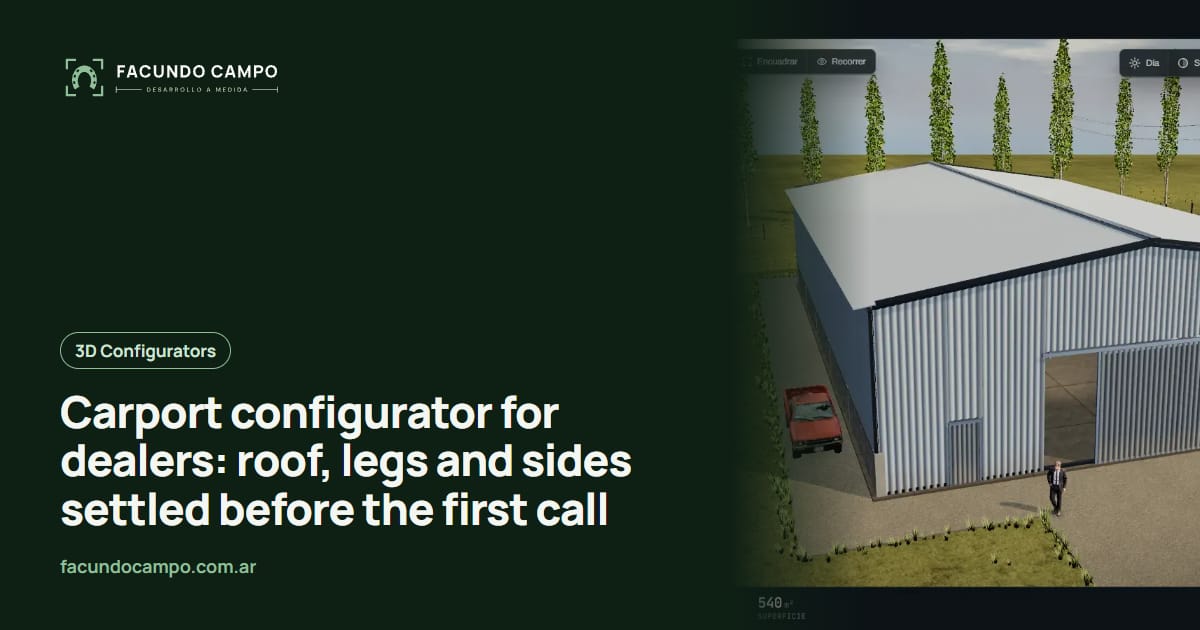Carport configurator for dealers: roof, legs and sides settled before the first call