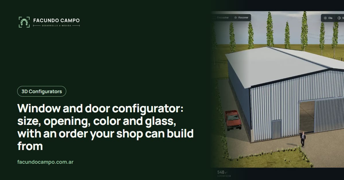 Window and door configurator: size, opening, color and glass, with an order your shop can build from