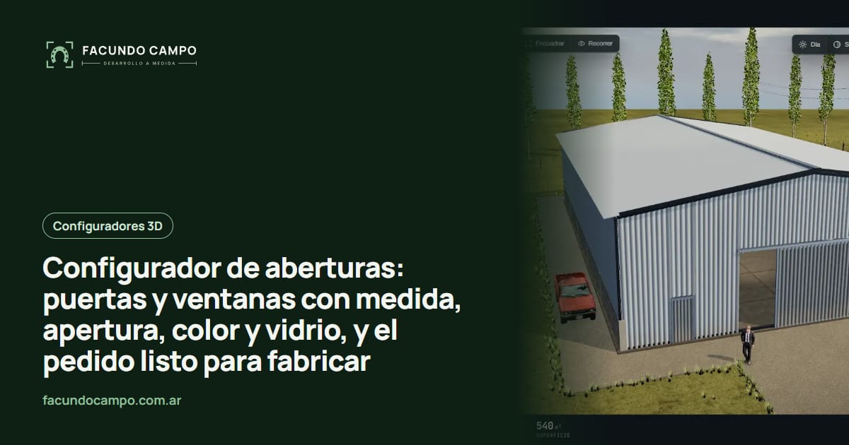 Configurador de aberturas: puertas y ventanas con medida, apertura, color y vidrio, y el pedido listo para fabricar