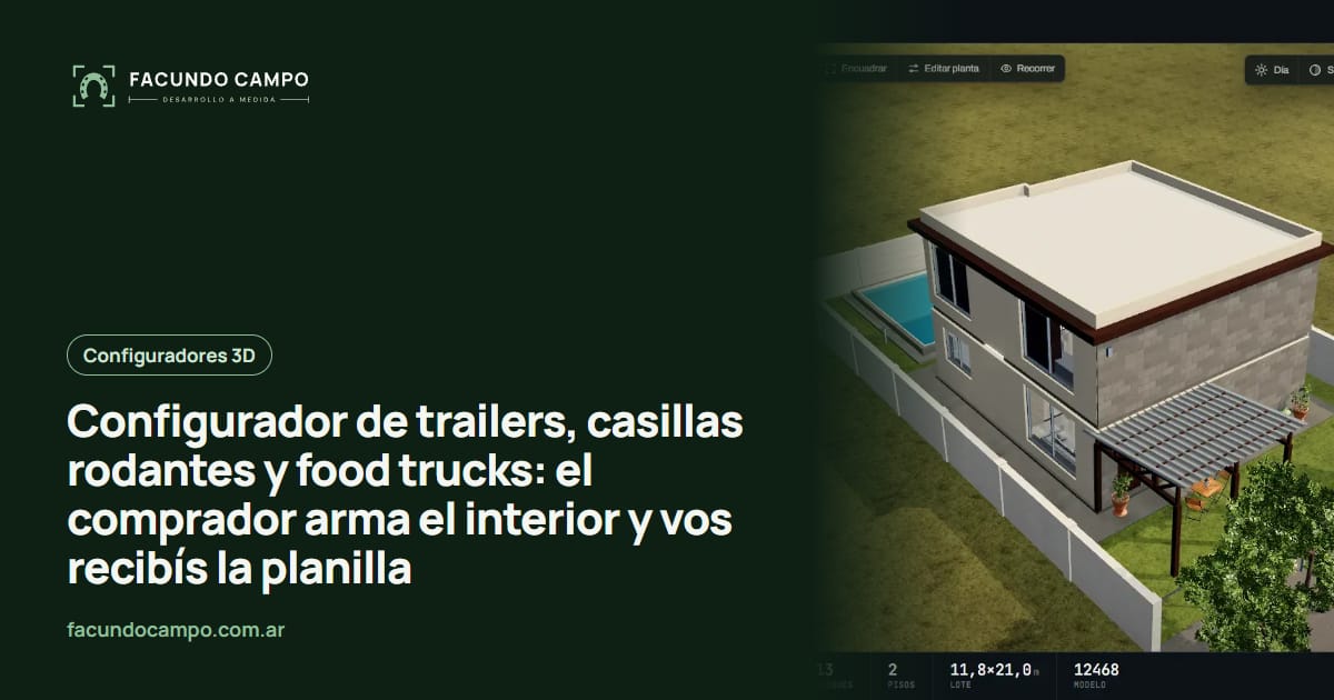 Configurador de trailers, casillas rodantes y food trucks: el comprador arma el interior y vos recibís la planilla