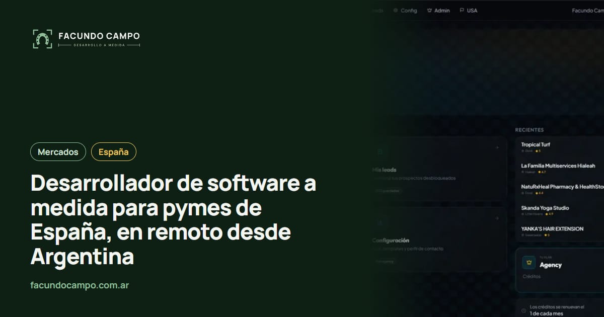 Desarrollador de software a medida para pymes de España, en remoto desde Argentina