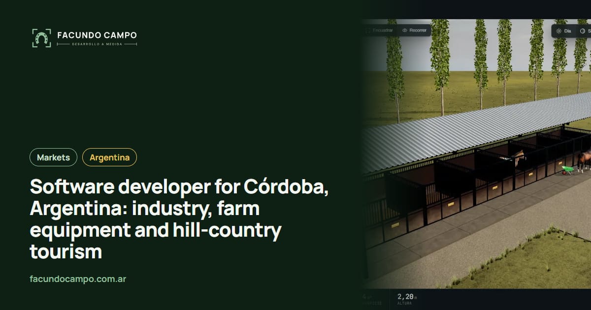 Software developer for Córdoba, Argentina: industry, farm equipment and hill-country tourism