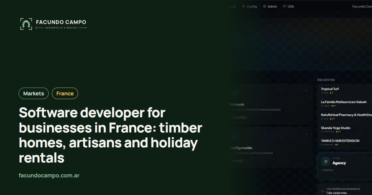 Software developer for businesses in France: timber homes, artisans and holiday rentals