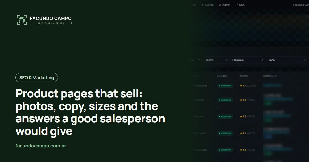 Product pages that sell: photos, copy, sizes and the answers a good salesperson would give