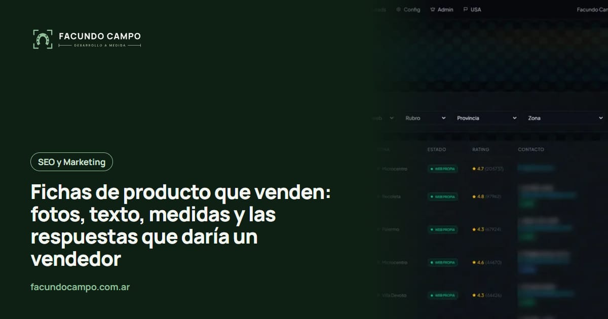 Fichas de producto que venden: fotos, texto, medidas y las respuestas que daría un vendedor