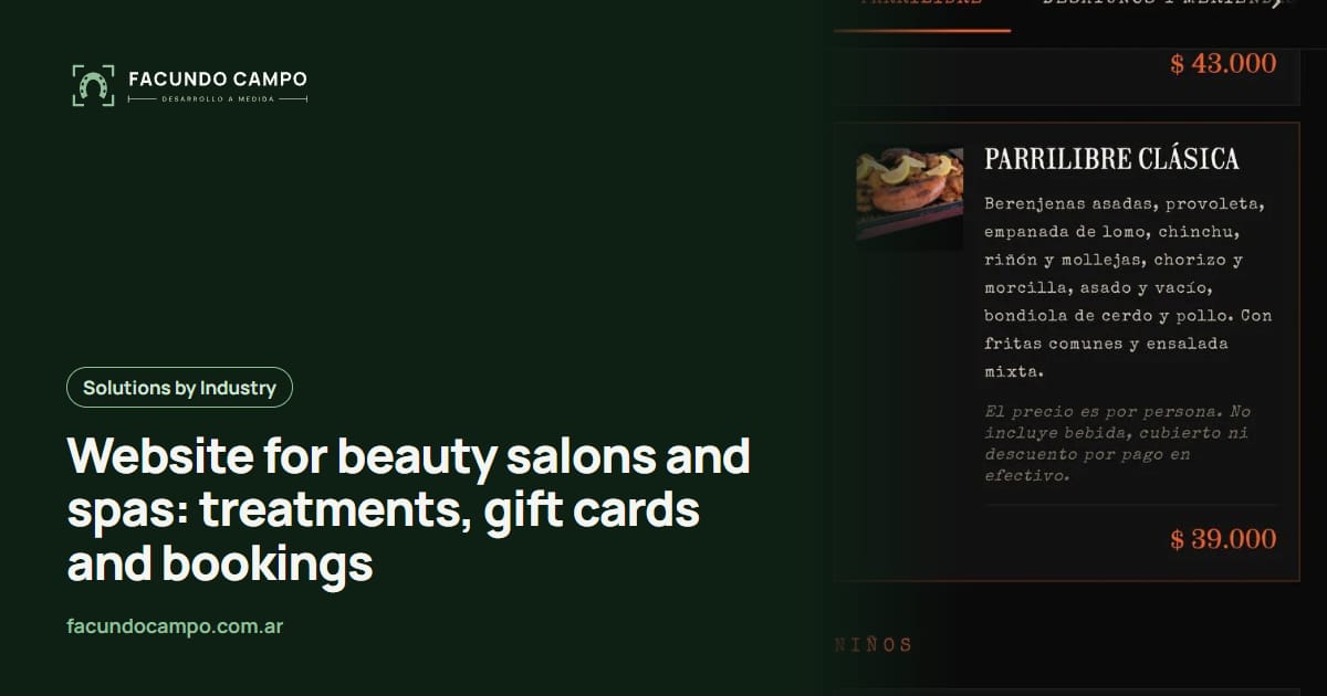 Website for beauty salons and spas: treatments, gift cards and bookings