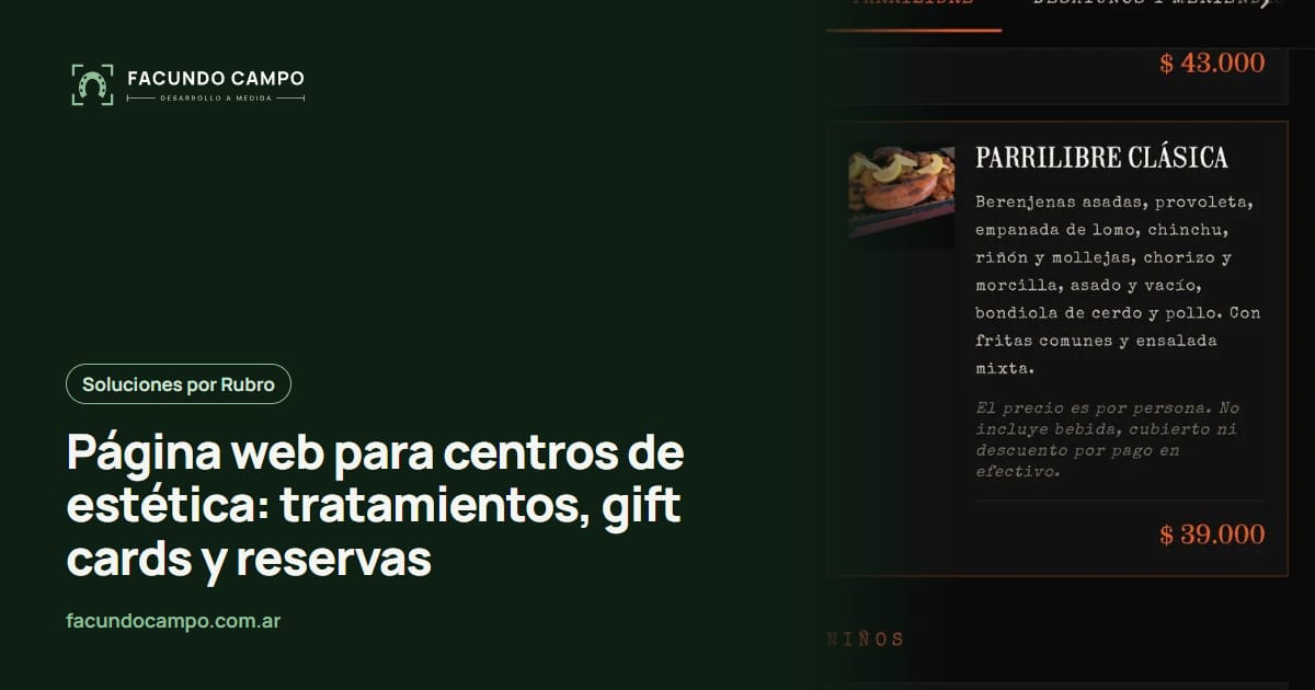Página web para centros de estética: tratamientos, gift cards y reservas