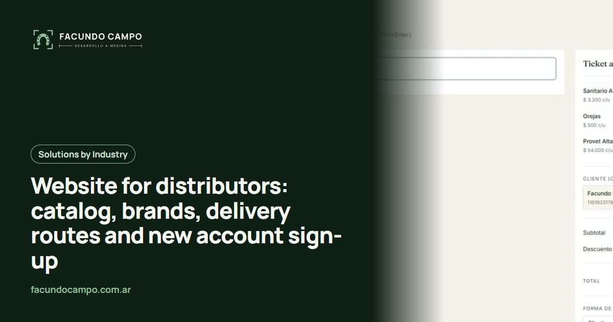 Website for distributors: catalog, brands, delivery routes and new account sign-up