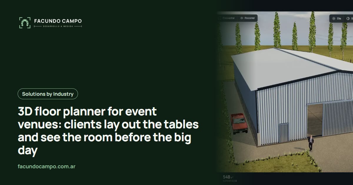 3D floor planner for event venues: clients lay out the tables and see the room before the big day