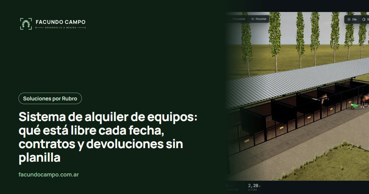 Sistema de alquiler de equipos: qué está libre cada fecha, contratos y devoluciones sin planilla