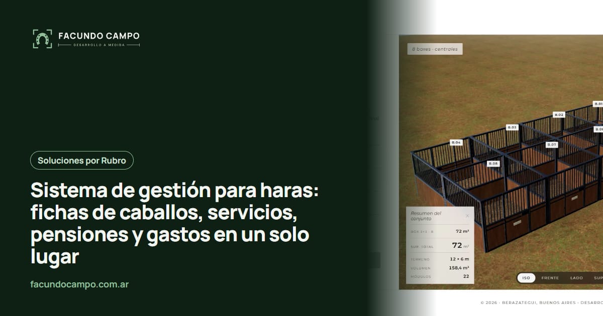 Sistema de gestión para haras: fichas de caballos, servicios, pensiones y gastos en un solo lugar