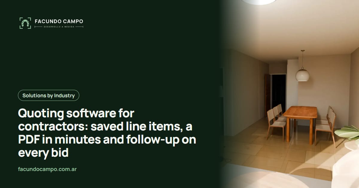 Quoting software for contractors: saved line items, a PDF in minutes and follow-up on every bid