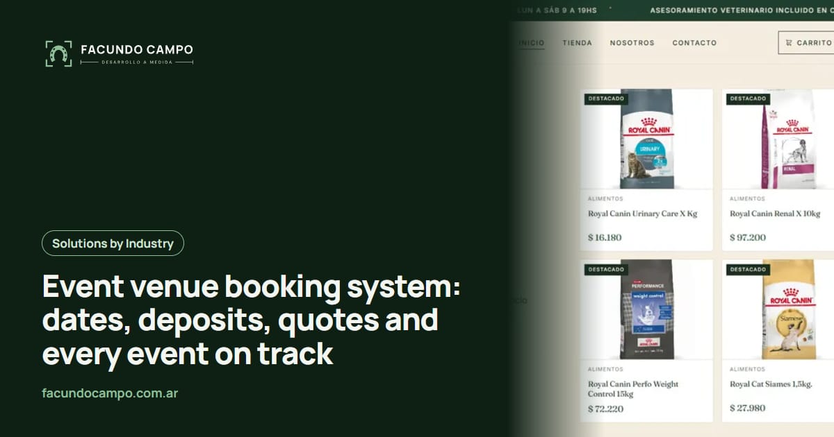 Event venue booking system: dates, deposits, quotes and every event on track