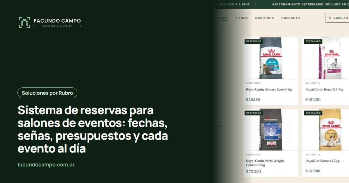 Sistema de reservas para salones de eventos: fechas, señas, presupuestos y cada evento al día