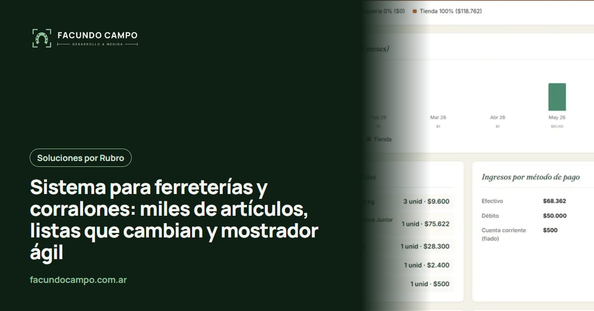 Sistema para ferreterías y corralones: miles de artículos, listas que cambian y mostrador ágil