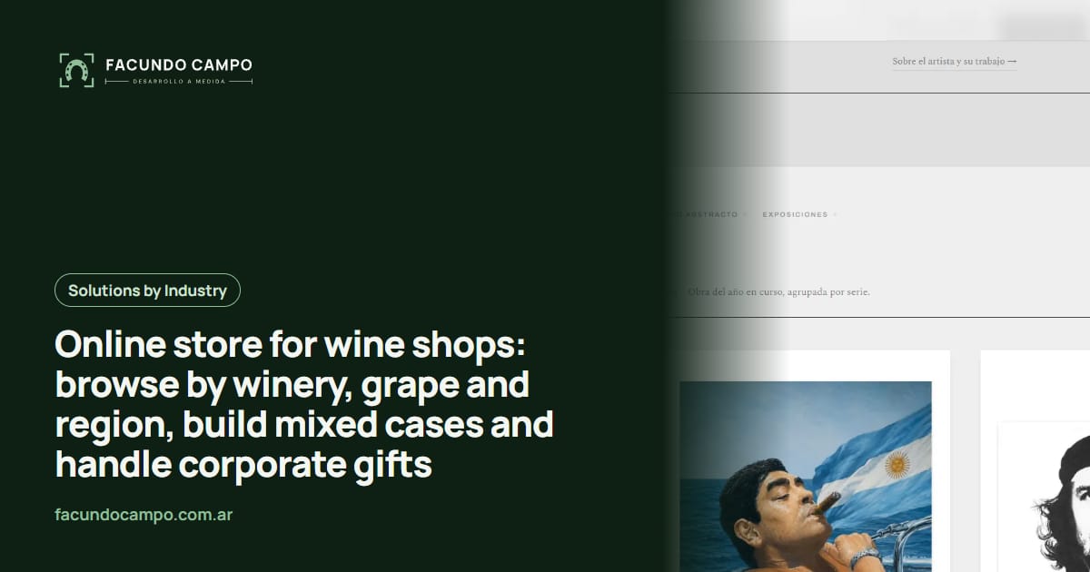 Online store for wine shops: browse by winery, grape and region, build mixed cases and handle corporate gifts