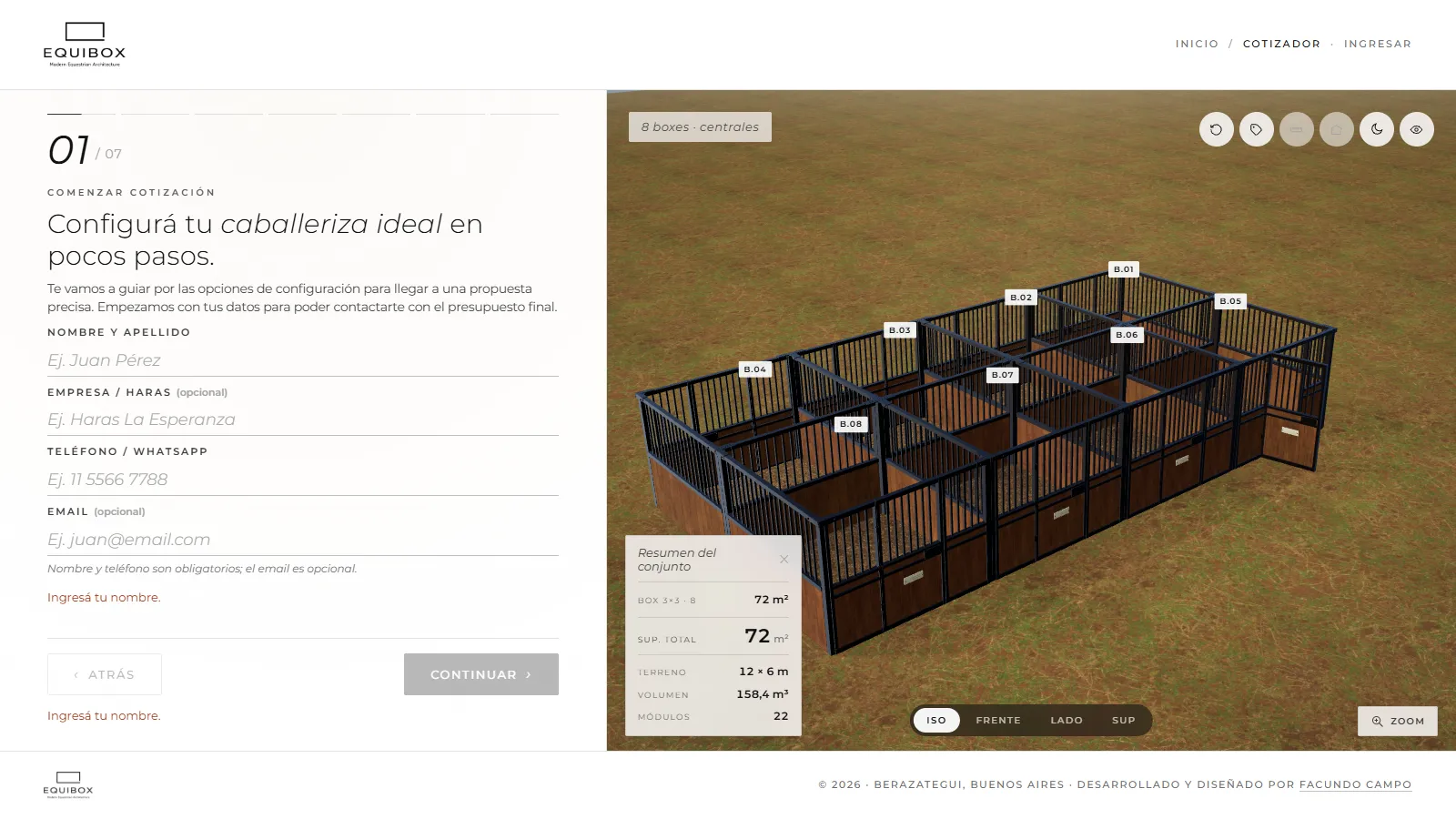EQUIBOX — cotizador 3D de caballerizas