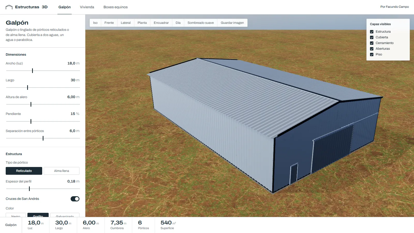 Estructuras 3D — configurador de galpones