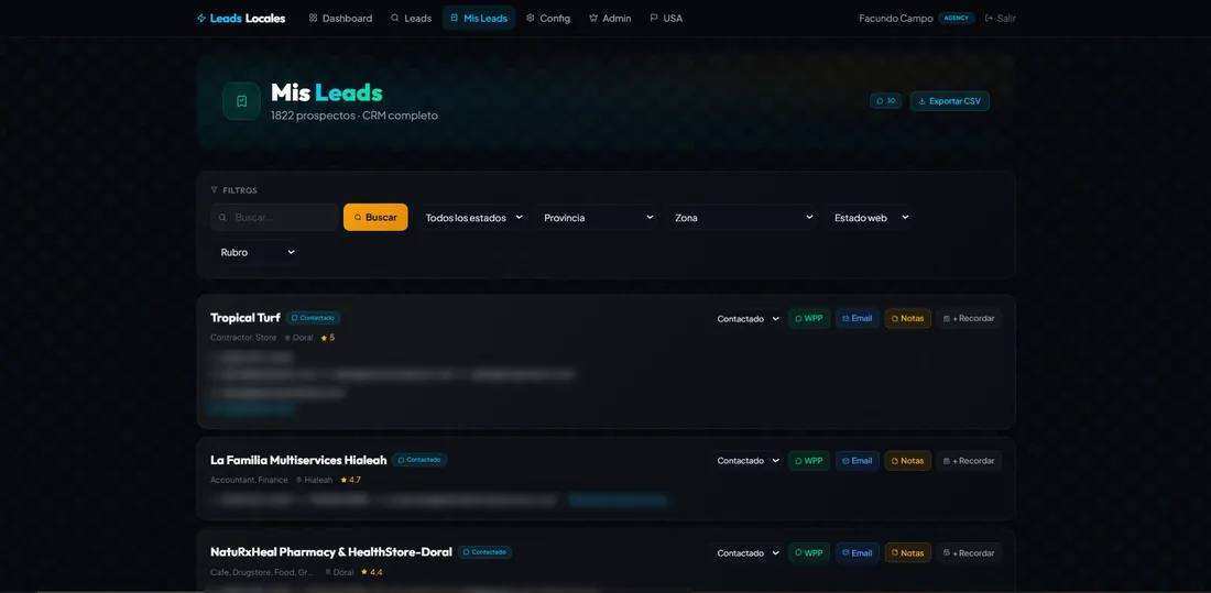 CRM with statuses, notes and reminders