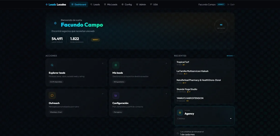 LeadsLocales dashboard