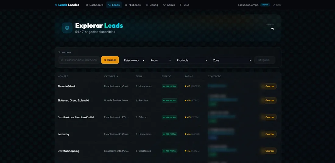 Lead explorer with filters