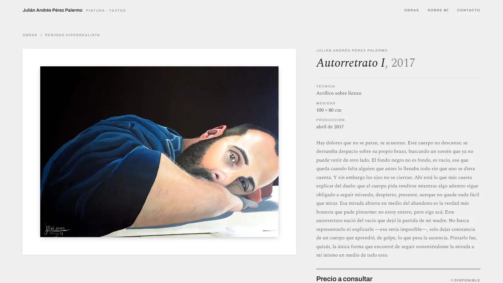 Artwork page with technique, dimensions and the artist’s text